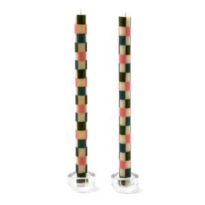 Brand New Mackenzie-Childs Check Pastel Dinner Candles Set of 2